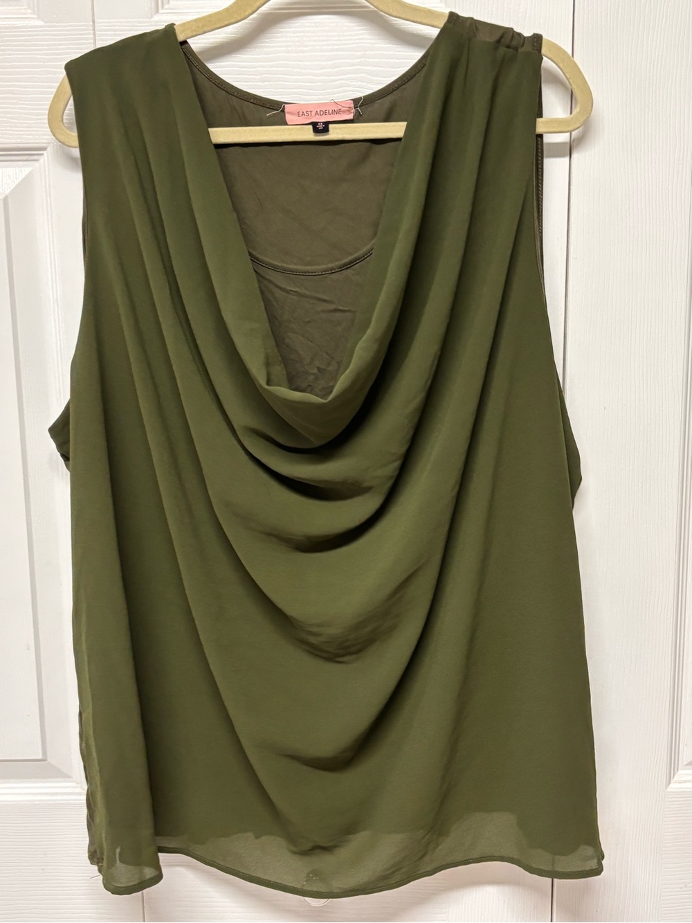 Olive Green Drape Neck Sleeveless Top